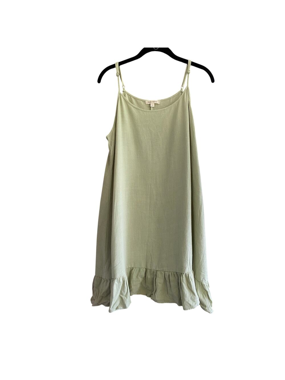 Shop Stevie Ruffle Hem Linen Blend Mini Dress Pale Green Size Large